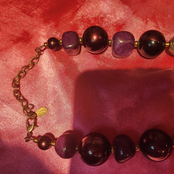 JS Vintage Chunky Beaded & Brass Necklace - Picture 2 of 3